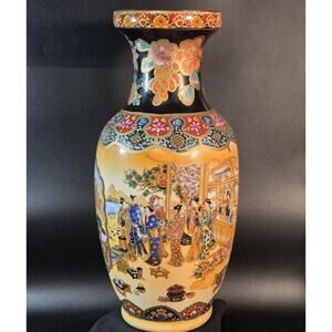 Vintage Japanese Satsuma Oriental Exquisite Intricate Vase 13.5" X 4.25" RARE